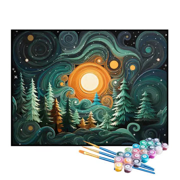 Kit de Pintura Numerada - O Sol na Floresta em Desenho
