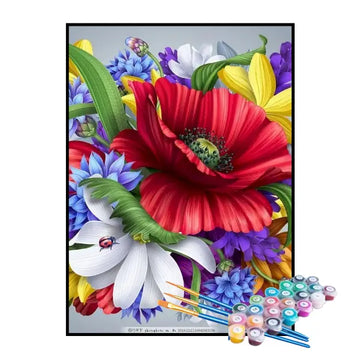 Kit de Pintura Numerada - Flores e Joaninha