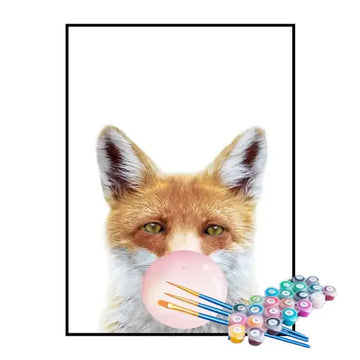 Kit de Pintura Numerada - Raposa de Olhos Verdes com Chiclete