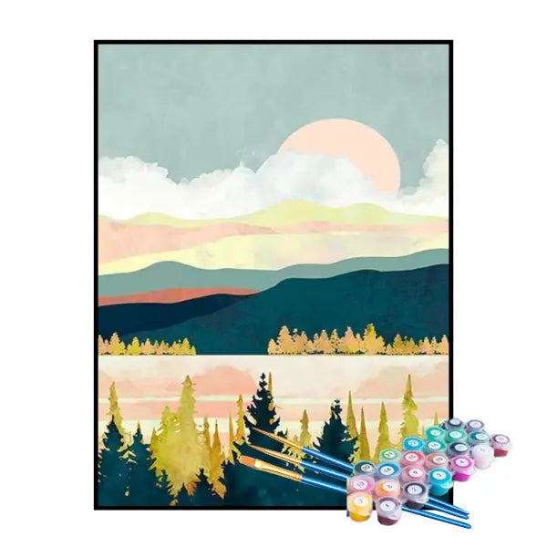 Kit de Pintura Numerada - Montanhas Sob um Céu Azul