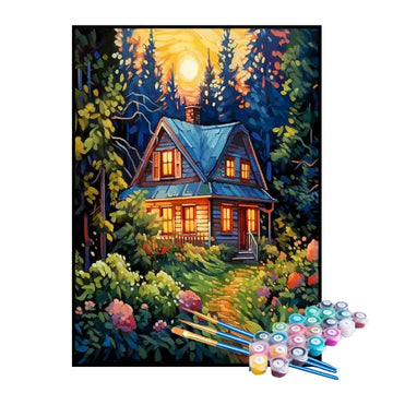 Kit de Pintura Numerada - Cabana no Coração da Floresta