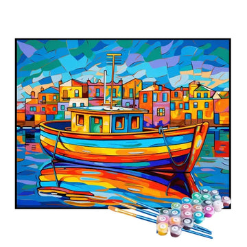 Kit de Pintura Numerada - Barco Colorido no Rio