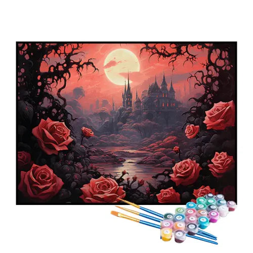 Kit de Pintura Numerada - Castelo Escondido entre Rosas