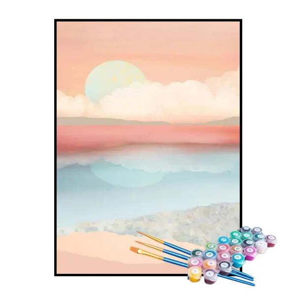 Kit de Pintura Numerada - Montanhas e Céu Rosado na Praia