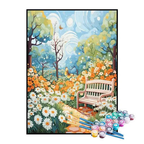 Kit de Pintura Numerada - Banco no Jardim Florido