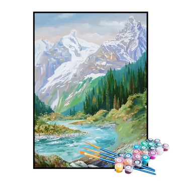 Kit de Pintura Numerada - Paisagem do Lago e Montanhas