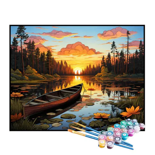 Kit de Pintura Numerada - Barco ao Pôr do Sol