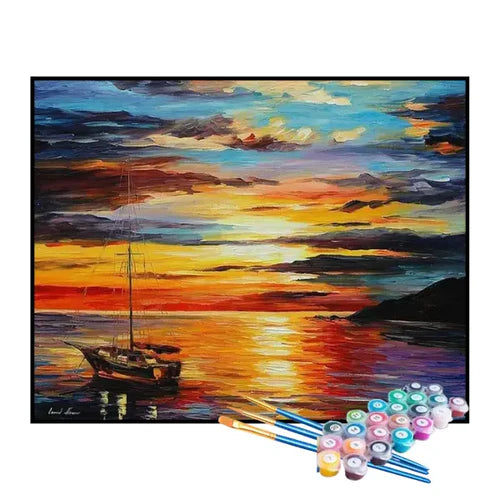 Kit de Pintura Numerada - Navio Navegando ao Entardecer