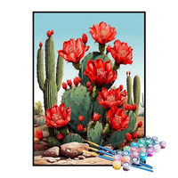 Kit de Pintura Numerada - Flores Vermelhas no Cacto