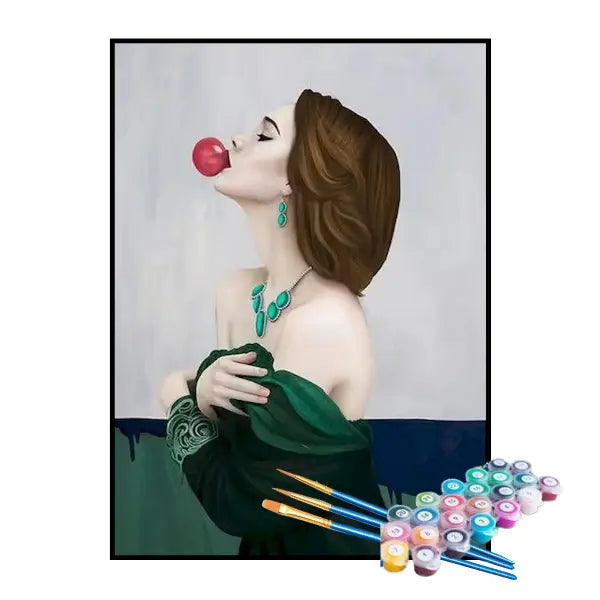 Kit de Pintura Numerada - Mulher com um Doce Vermelho