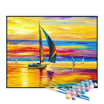 Kit de Pintura Numerada - Barquinho Navegando ao Entardecer
