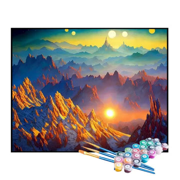 Kit de Pintura Numerada - Sol Nascendo Entre as Montanhas