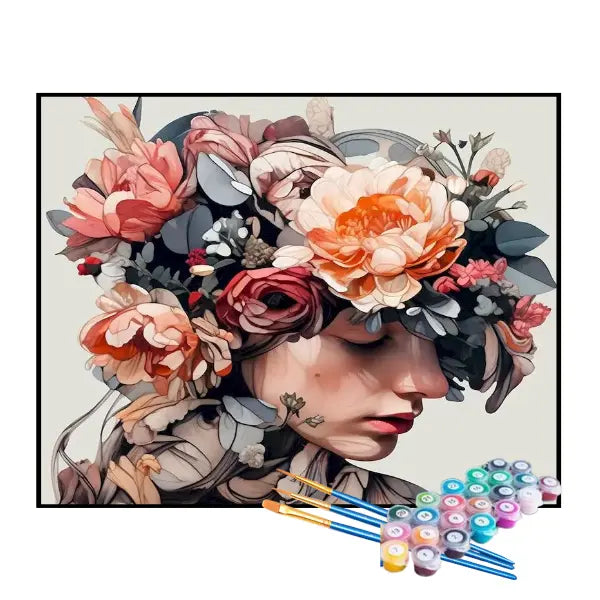 Kit de Pintura Numerada - Mulher com Chapéu de Flores