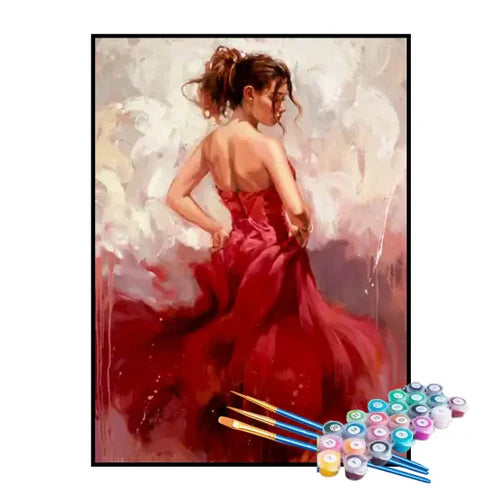 Kit de Pintura Numerada - Mulher Elegante de Vermelho