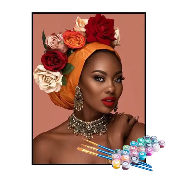 Kit de Pintura Numerada - Mulher Africana com Rosas