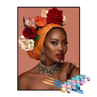 Kit de Pintura Numerada - Mulher Africana com Rosas