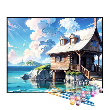 Kit de Pintura Numerada - Casa Sob as Rochas da Praia