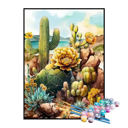 Kit de Pintura Numerada - Cacto com Flores