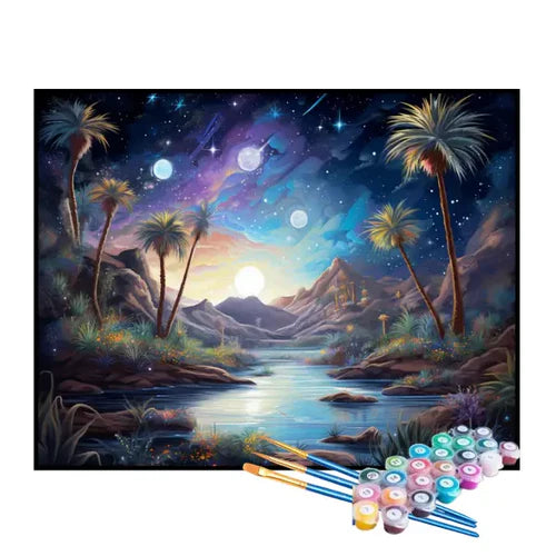 Kit de Pintura Numerada - Lago Encantado no Deserto