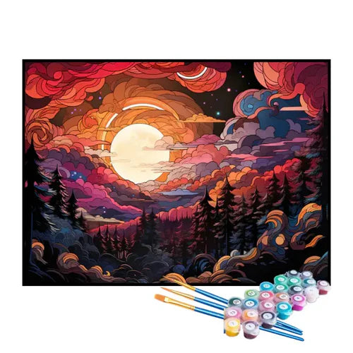 Kit de Pintura Numerada - Nascer do Sol no Céu Ilustrado