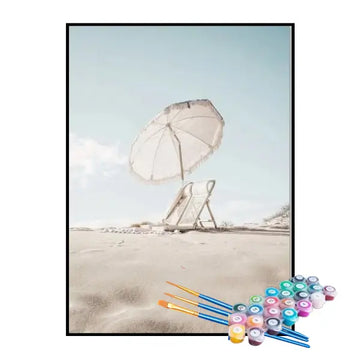 Kit de Pintura Numerada - Cadeira com Guarda-Sol na Praia