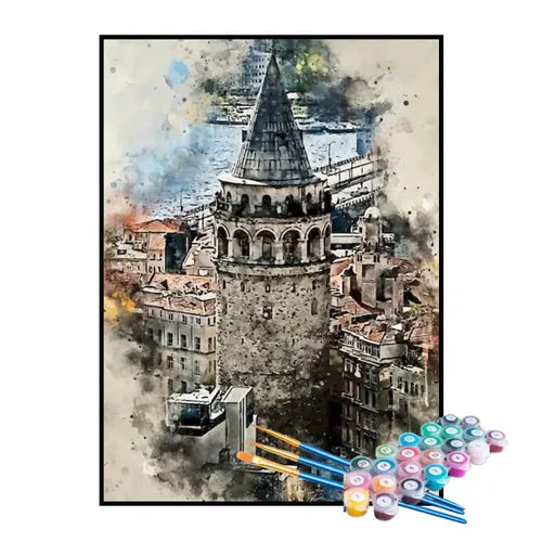 Kit de Pintura Numerada - Torre de Gálata em Istambul