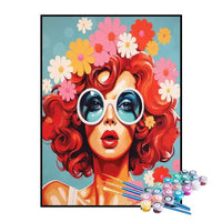 Kit de Pintura Numerada - Mulher com Flores Coloridas