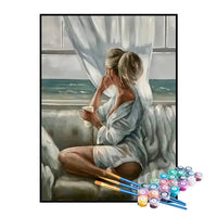 Kit de Pintura Numerada - Mulher Observando o Mar pela Janela