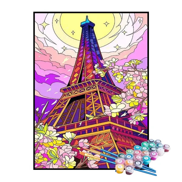 Kit de Pintura Numerada - Torre Eiffel e Céu Colorido