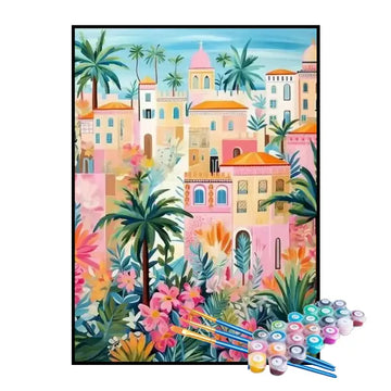 Kit de Pintura Numerada - Prédios Coloridos da Cidade Litorânea
