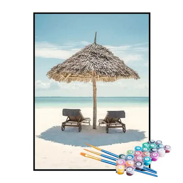 Kit de Pintura Numerada - Férias na Praia Paradisíaca