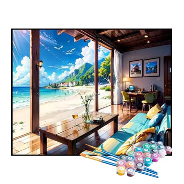 Kit de Pintura Numerada - Varanda Relaxante na Praia