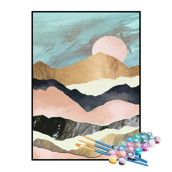 Kit de Pintura Numerada - Montanhas e Céu em Tons Pastel