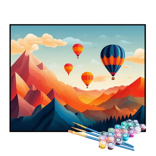 Kit de Pintura Numerada - Balões Voando Entre as Montanhas
