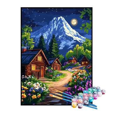 Kit de Pintura Numerada - Vila de Casas de Madeira na Montanha