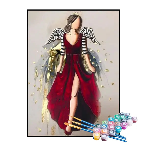 Kit de Pintura Numerada - Mulher de Vermelho com Asas