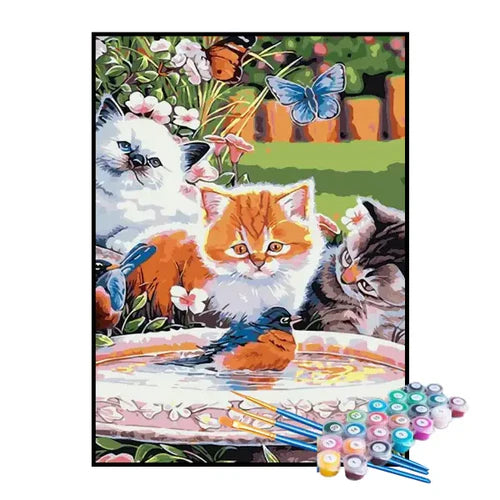 Kit de Pintura Numerada - Gatinhos e o Passarinho