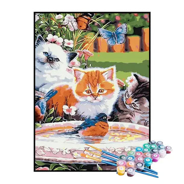 Kit de Pintura Numerada - Gatinhos e o Passarinho
