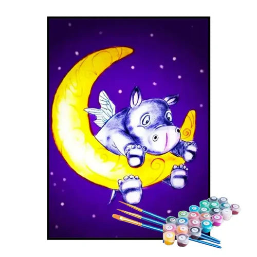 Kit de Pintura Numerada - Hipopótamo na Lua