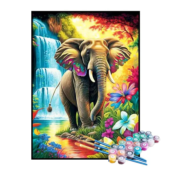 Kit de Pintura Numerada - O Elefante sob a Cachoeira