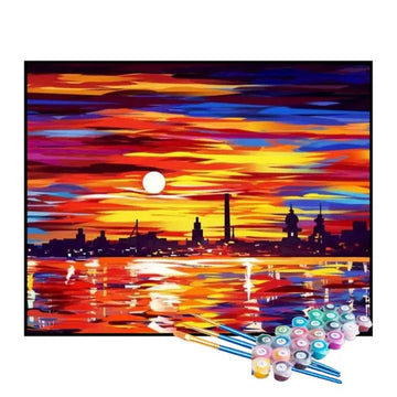 Kit de Pintura Numerada - Cidade Iluminada pelo Crepúsculo