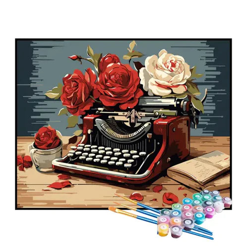 Kit de Pintura Numerada - Máquina de Escrever com Rosas