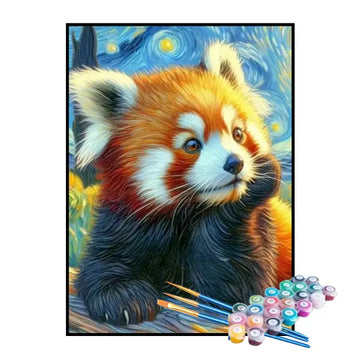 Kit de Pintura Numerada - Guaxinim Sob a Noite Estrelada