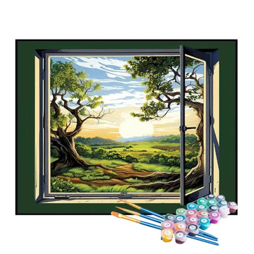 Kit de Pintura Numerada - A Janela do Amanhecer na Floresta