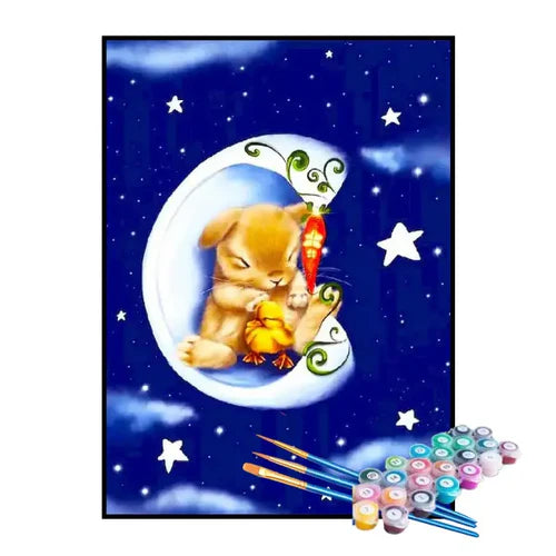 Kit de Pintura Numerada - Filhotes na Lua
