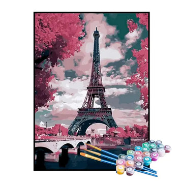 Kit de Pintura Numerada - Torre Eiffel e Árvores Vermelhas