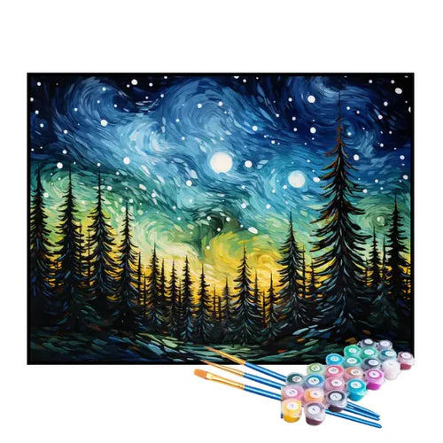 Kit de Pintura Numerada - Céu Estrelado da Floresta