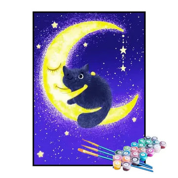 Kit de Pintura Numerada - Gatinho Abraçado na Lua