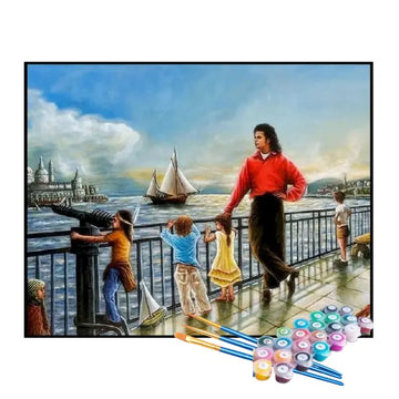 Kit de Pintura Numerada - Crianças Observando o Porto