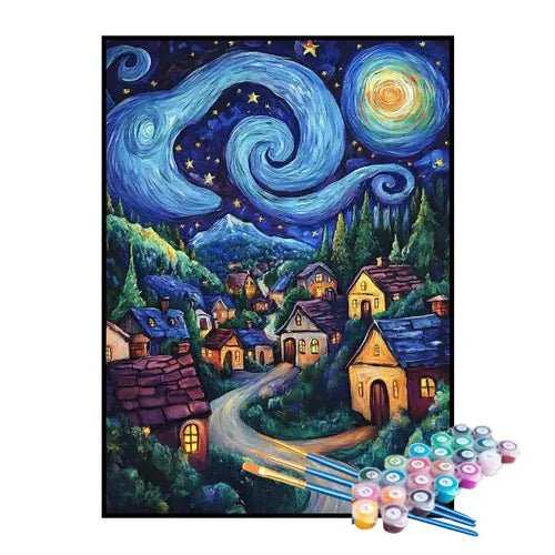 Kit de Pintura Numerada - Casas da Noite Estrelada